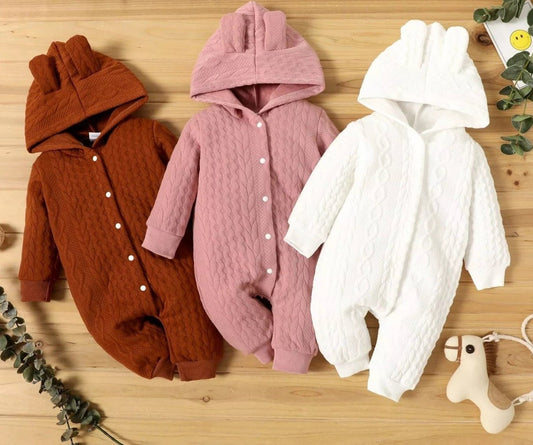 Cozy Hooded Ears Baby Romper - Autumn/Winter, Long Sleeve
