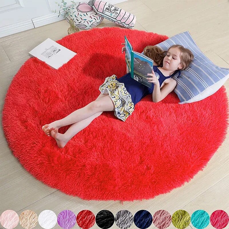 Soft Shaggy Fluffy Round Rug - Pink & White, Bedroom & Play Mat