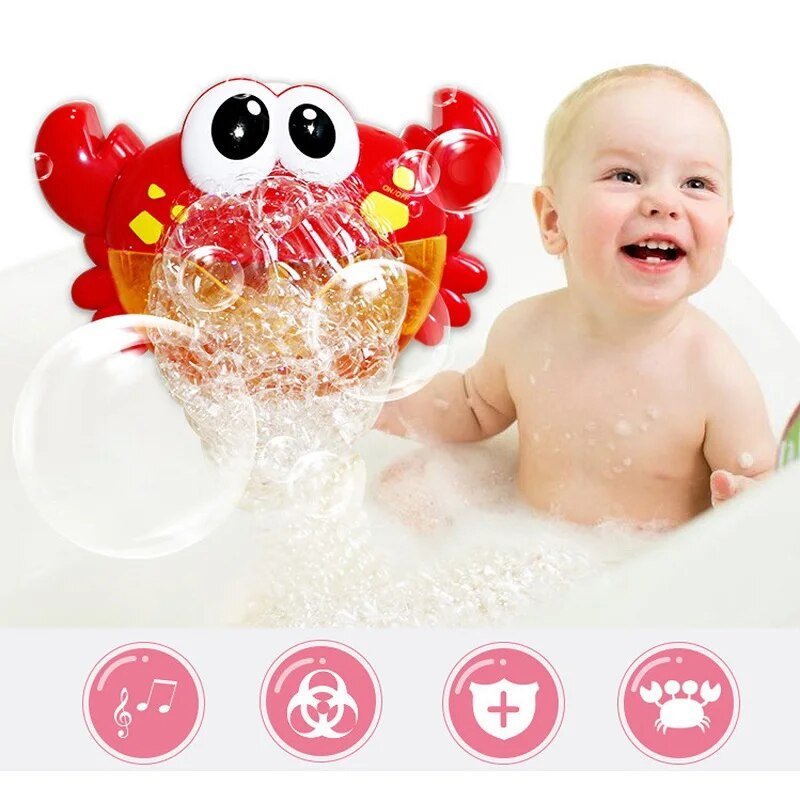 Cute Crab Automatic Bubble Machine with Music for Bath Time