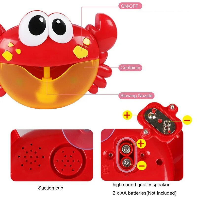 Cute Crab Automatic Bubble Machine with Music for Bath Time