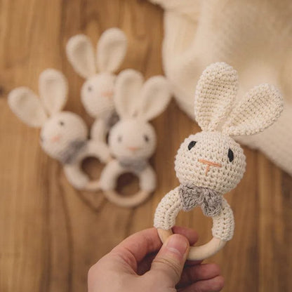 Wooden Baby Rattle & Teether - Crochet Animal Designs