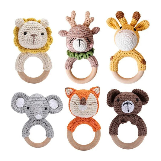Crochet Bunny Rattle & Teether with Wood Ring