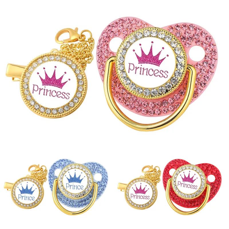 Luxury Crown Pacifier & Clip Set - BPA Free Silicone, Teether