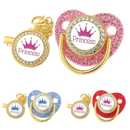 Luxury Crown Pacifier & Clip Set - BPA Free Silicone, Teether