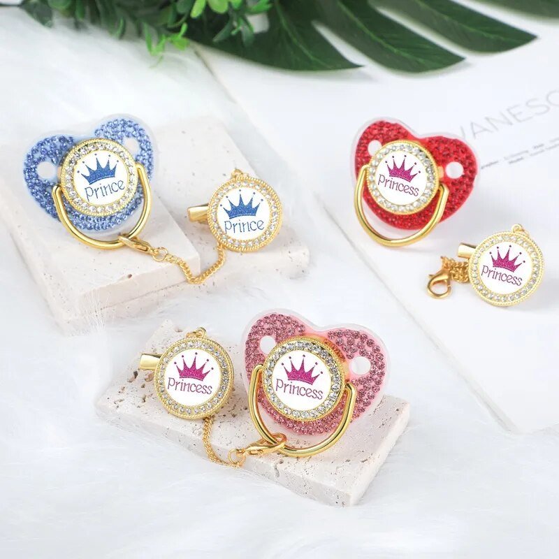 Luxury Crown Pacifier & Clip Set - BPA Free Silicone, Teether