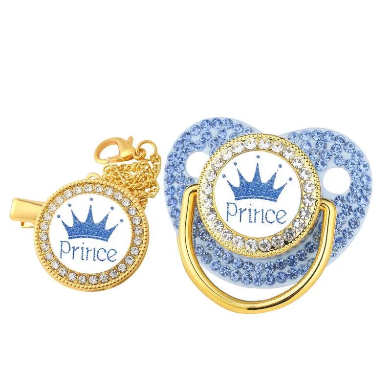 Luxury Crown Pacifier & Clip Set - BPA Free Silicone, Teether