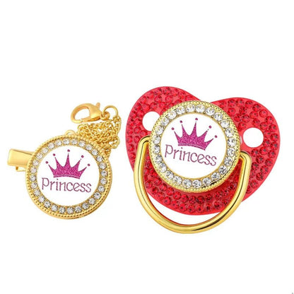 Luxury Crown Pacifier & Clip Set - BPA Free Silicone, Teether
