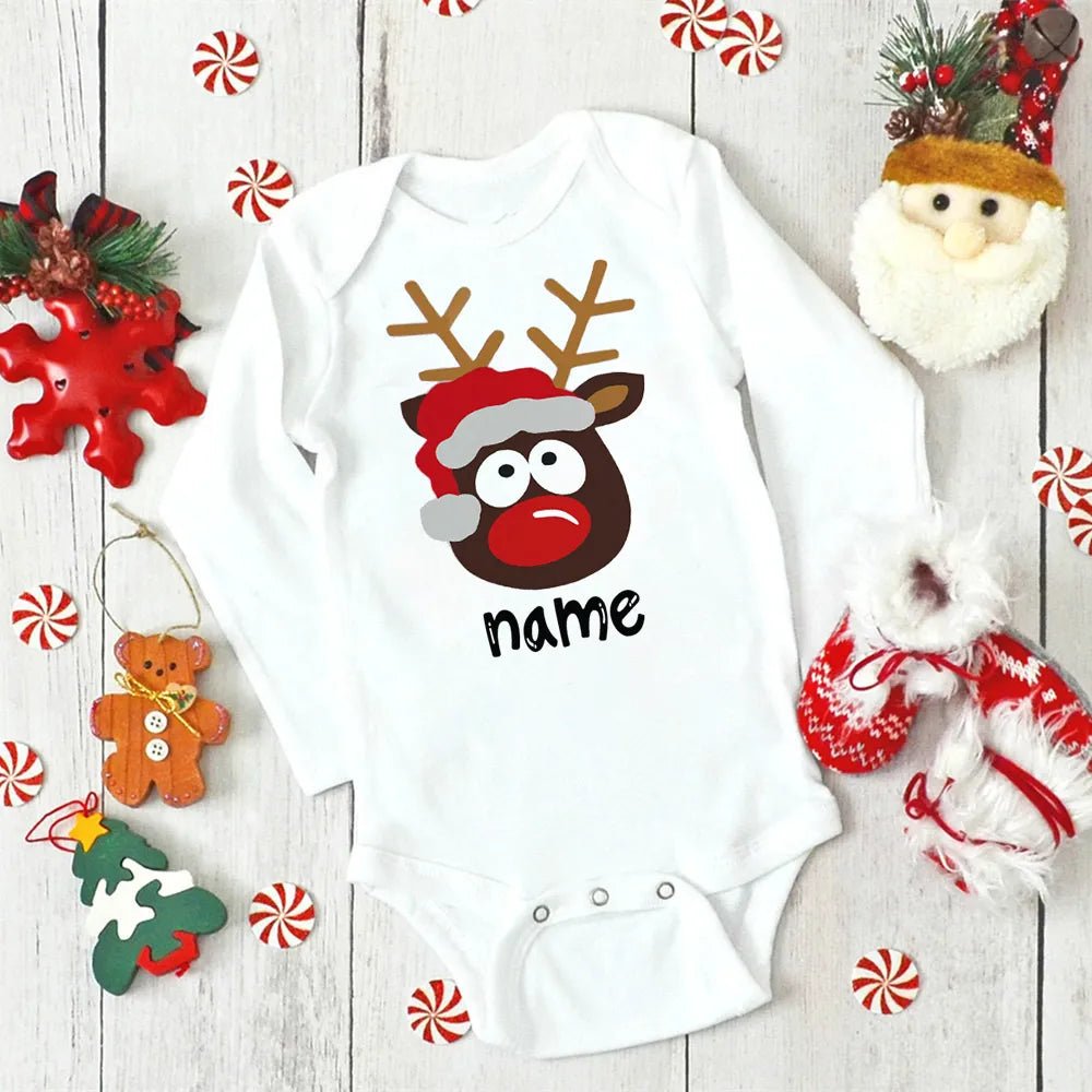 Custom Name Xmas Bodysuit: Deer Design for Newborns & Infants