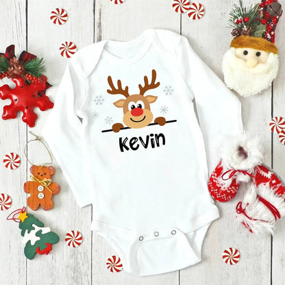 Custom Name Xmas Bodysuit: Deer Design for Newborns & Infants
