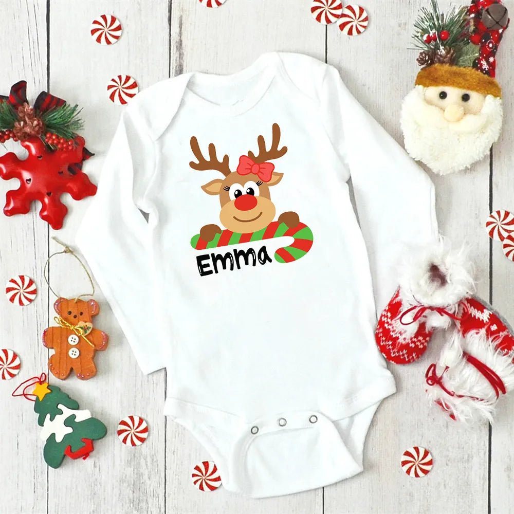 Custom Name Xmas Bodysuit: Deer Design for Newborns & Infants