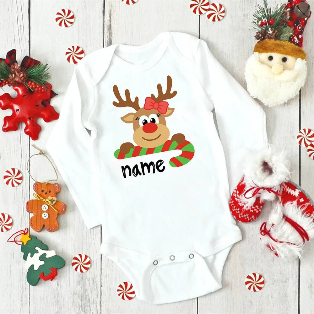 Custom Name Xmas Bodysuit: Deer Design for Newborns & Infants