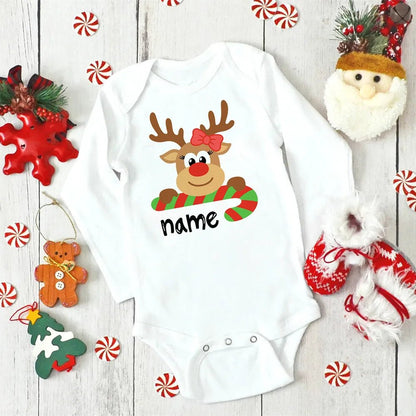 Custom Name Xmas Bodysuit: Deer Design for Newborns & Infants
