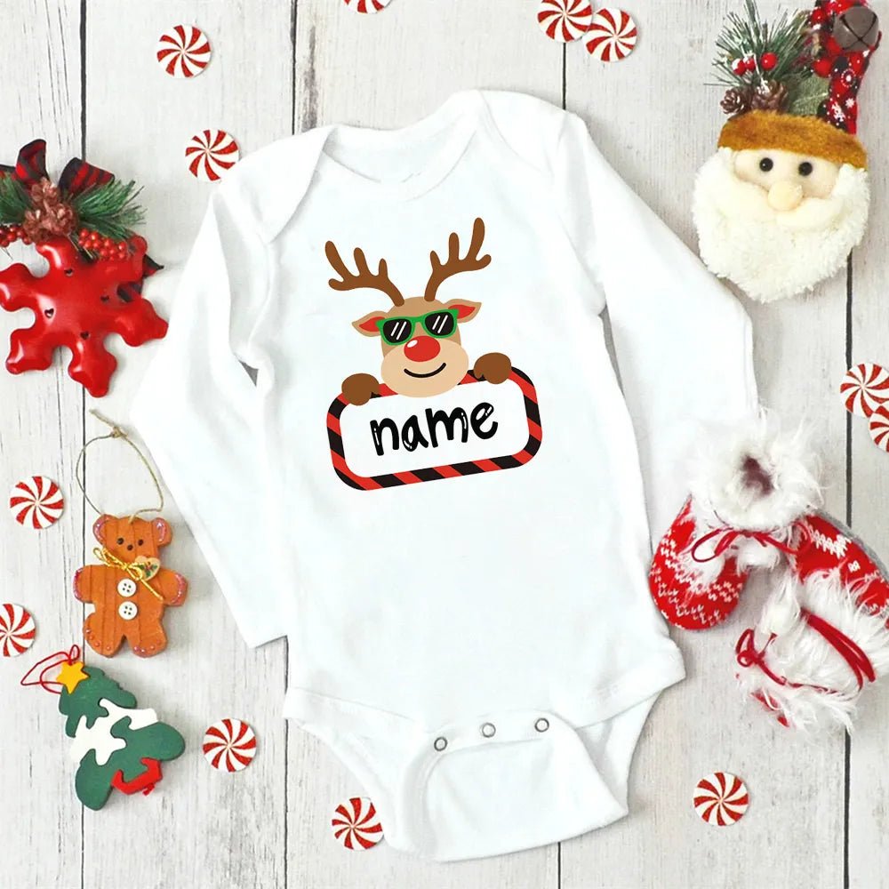 Custom Name Xmas Bodysuit: Deer Design for Newborns & Infants