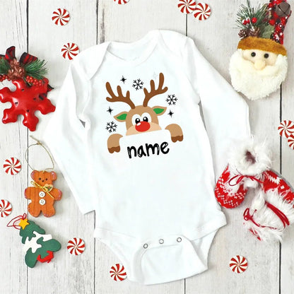 Custom Name Xmas Bodysuit: Deer Design for Newborns & Infants