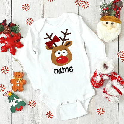 Custom Name Xmas Bodysuit: Deer Design for Newborns & Infants