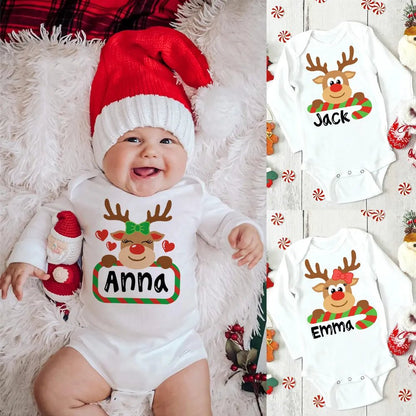 Custom Name Xmas Bodysuit: Deer Design for Newborns & Infants
