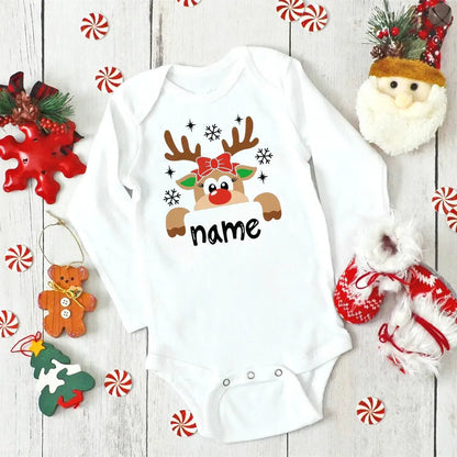 Custom Name Xmas Bodysuit: Deer Design for Newborns & Infants