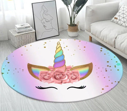 3D Unicorn Cartoon Area Rug - Large Round Non-Slip Mat for Kids