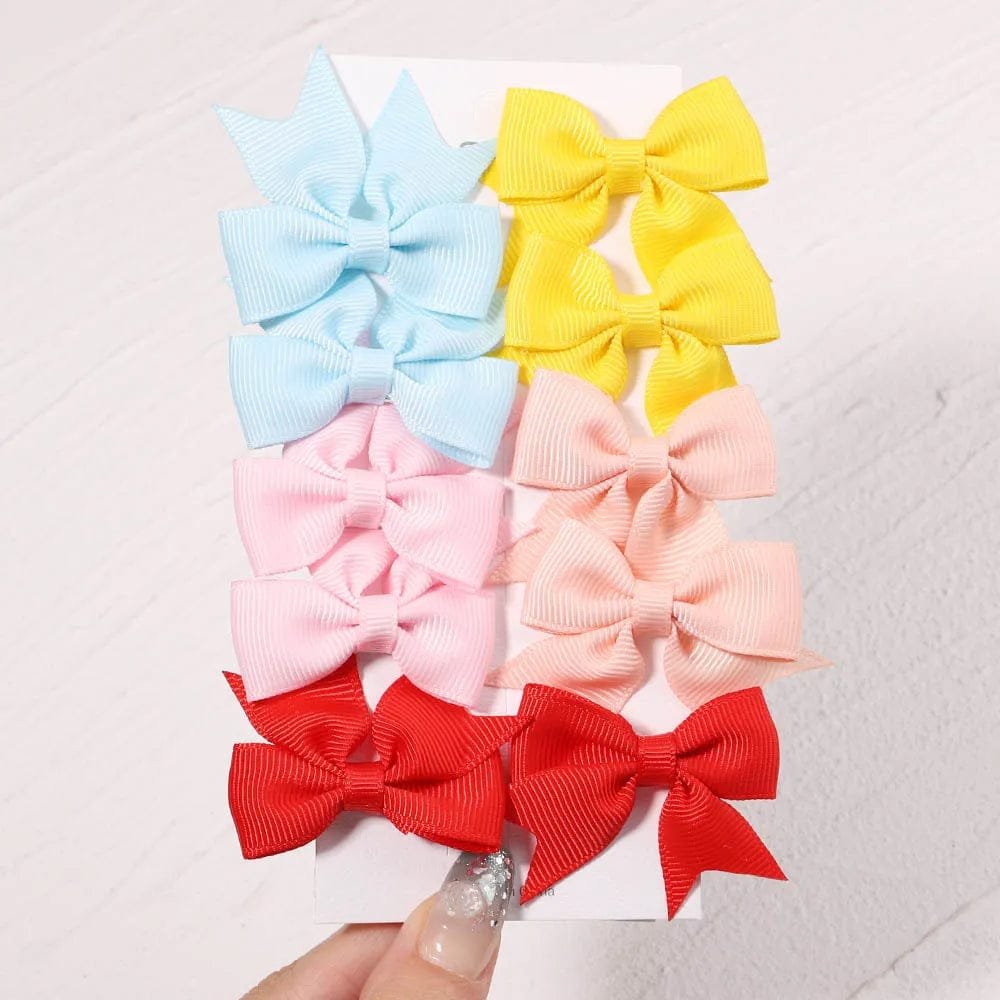 10Pc Cute Bowknot Clips Set for Girls - Handmade Hairpins