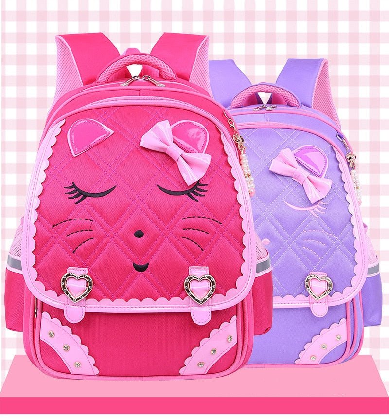 Fashion Sweet Cat Girl's School Bags Waterproof Cartoon Pattern