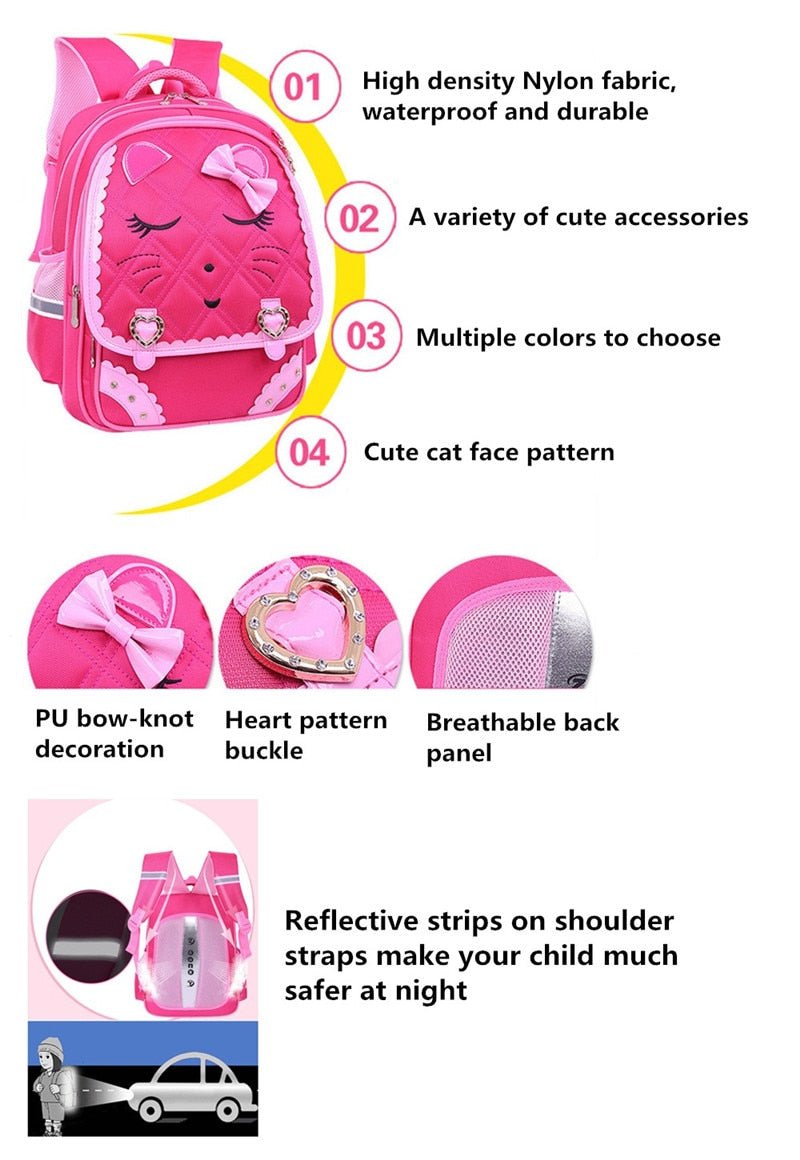 Fashion Sweet Cat Girl's School Bags Waterproof Cartoon Pattern