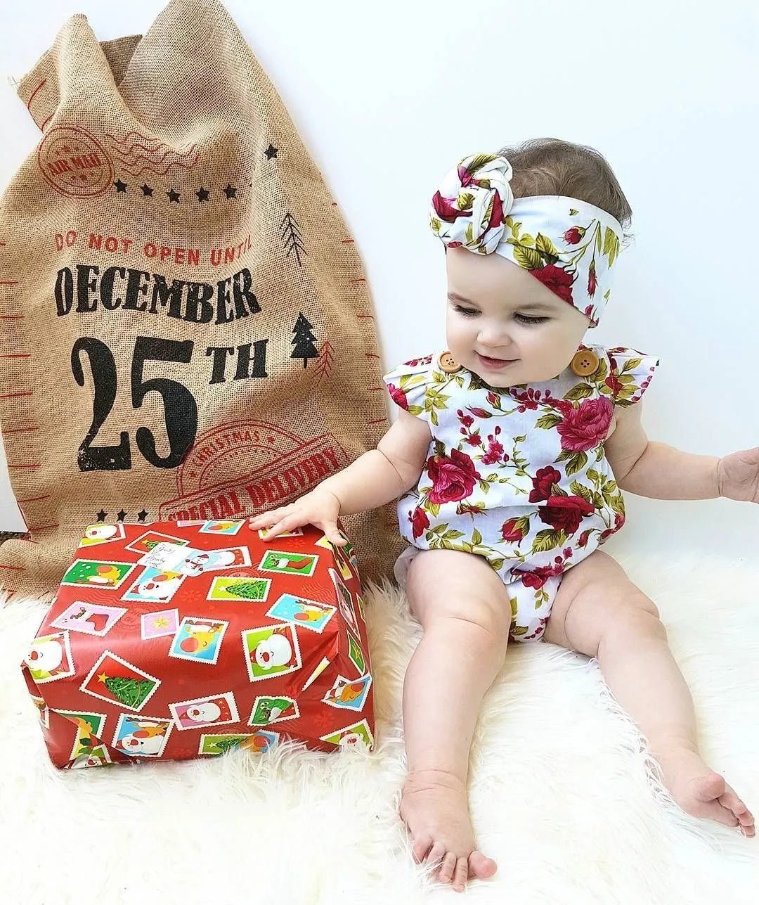Floral Romper Set 0-24M: Jumpsuit & Headband for Infants