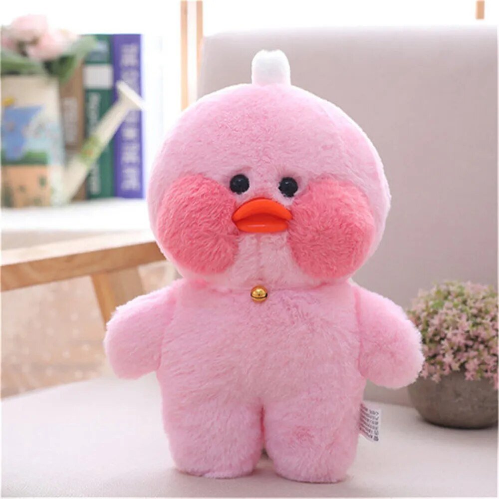 28cm Cafe Duck Plush Toy with Bells, Soft Animal Pillow