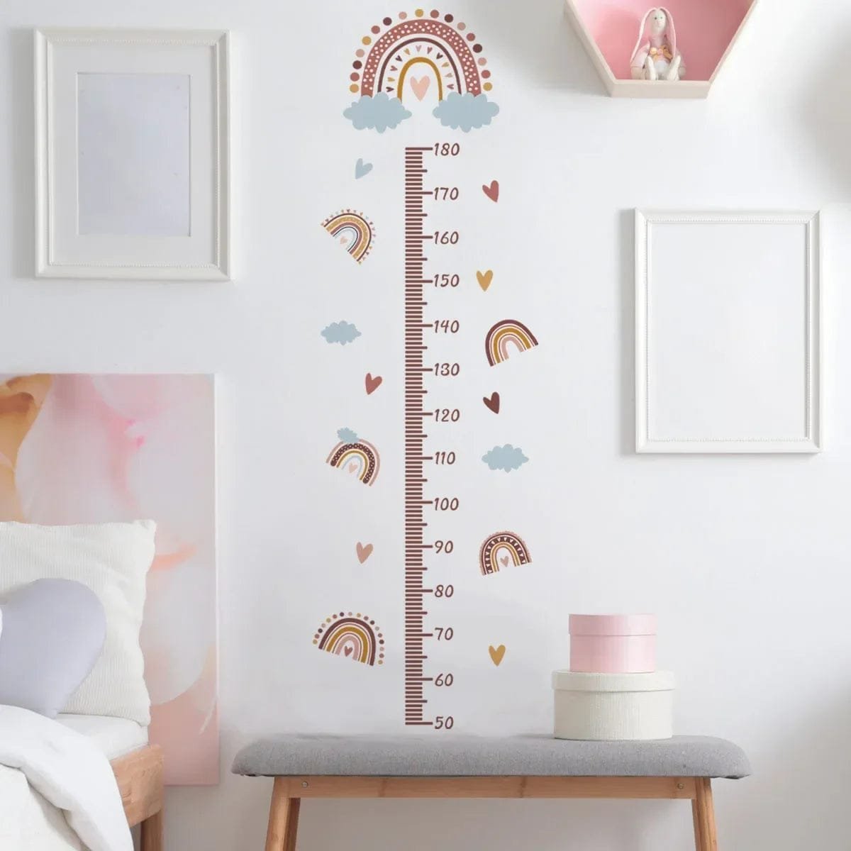 Pink Rainbow Kids Growth Chart - Wall Sticker Measure Art