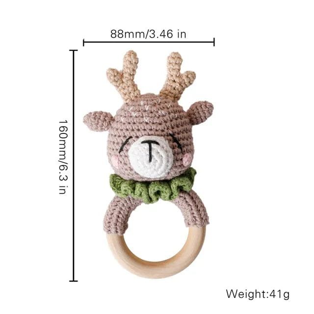 Wooden Baby Rattle & Teether - Crochet Animal Designs