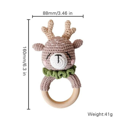 Wooden Baby Rattle & Teether - Crochet Animal Designs