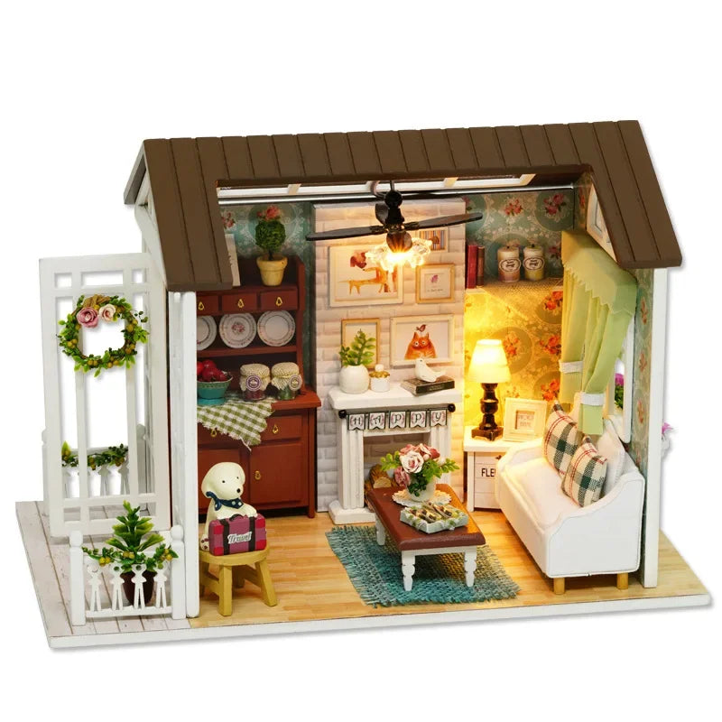 DIY Wooden Miniature Dollhouse Kit with LED & Furniture (1:24)