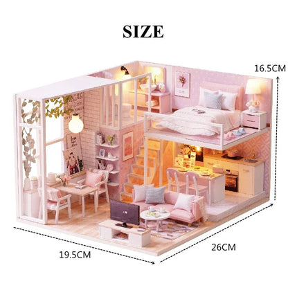 DIY Wooden Miniature Dollhouse Kit with LED & Furniture (1:24)