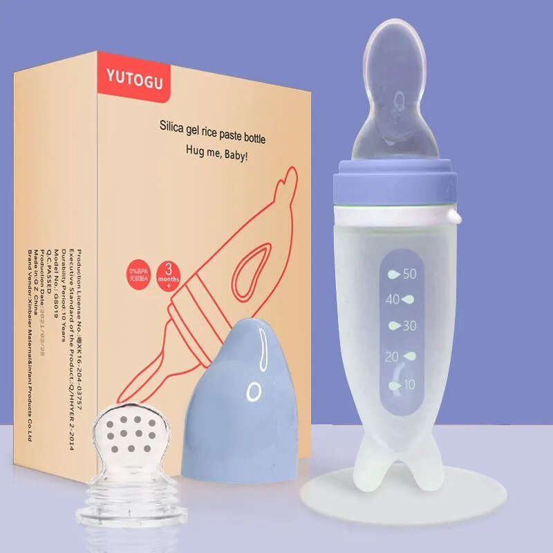 Dolphin Silicone Baby Feeding Bottle with Rice Cereal Spoon