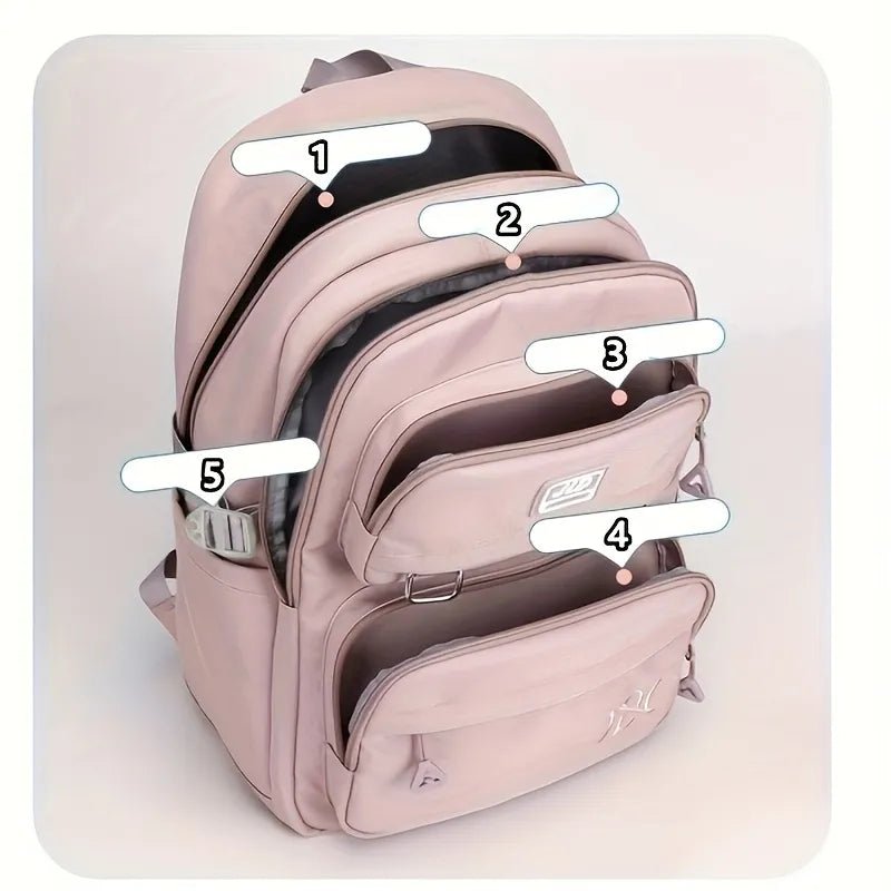 Large Waterproof Nylon School Backpack: Stylish & Spacious