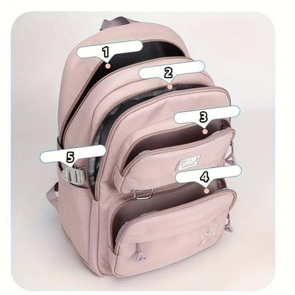Large Waterproof Nylon School Backpack: Stylish & Spacious