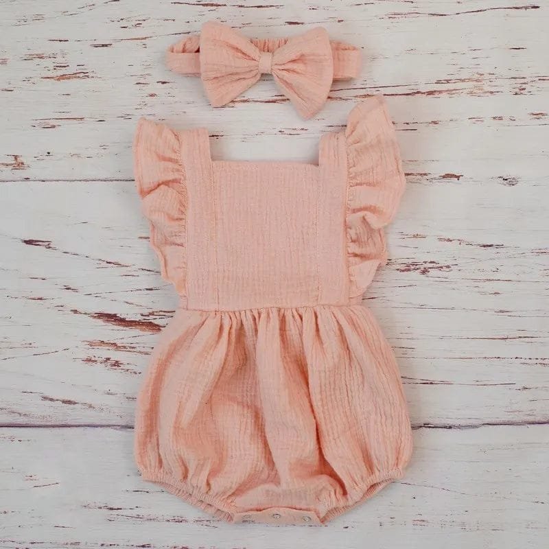 Organic Cotton Ruffle Romper & Headband - 3M, Dusty Pink