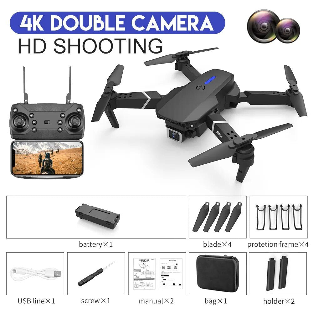 E525 New Quadcopter - E88 Pro WIFI FPV Drone, 4K Camera, Foldable RC Gift Toy