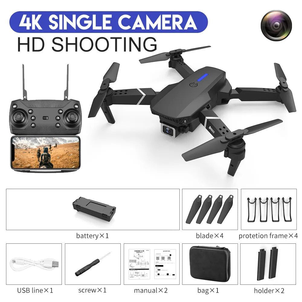 E525 New Quadcopter - E88 Pro WIFI FPV Drone, 4K Camera, Foldable RC Gift Toy