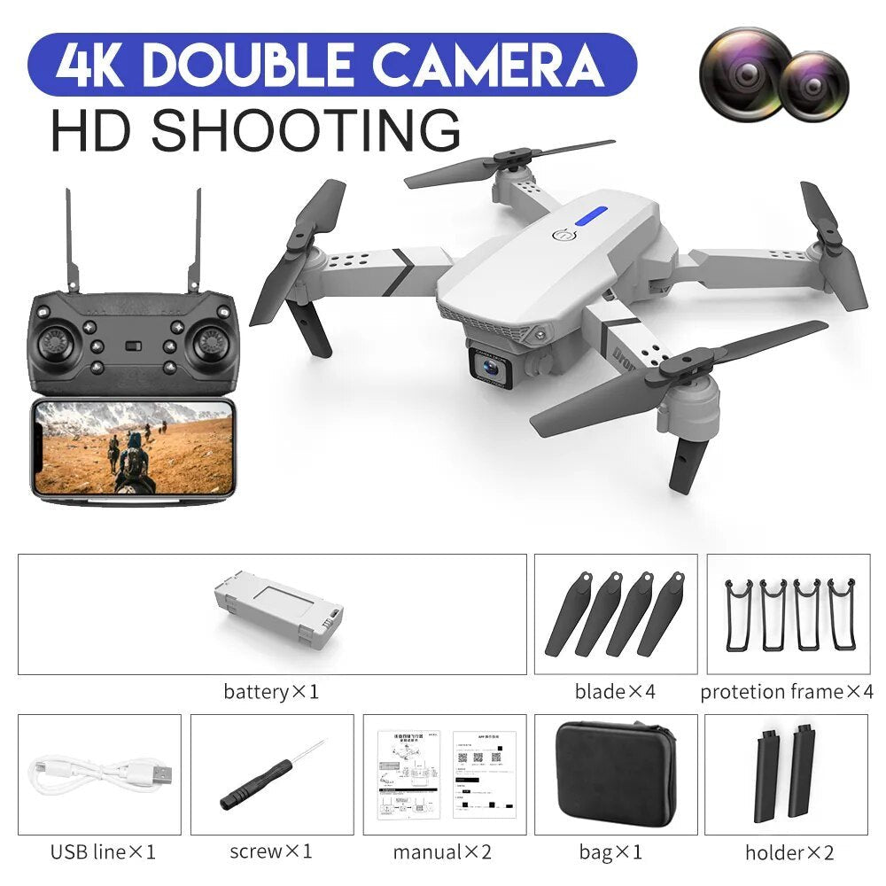 E525 New Quadcopter - E88 Pro WIFI FPV Drone, 4K Camera, Foldable RC Gift Toy