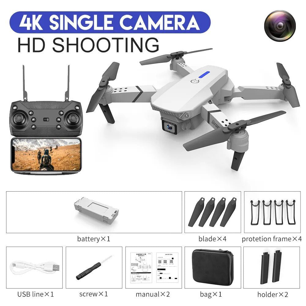 E525 New Quadcopter - E88 Pro WIFI FPV Drone, 4K Camera, Foldable RC Gift Toy