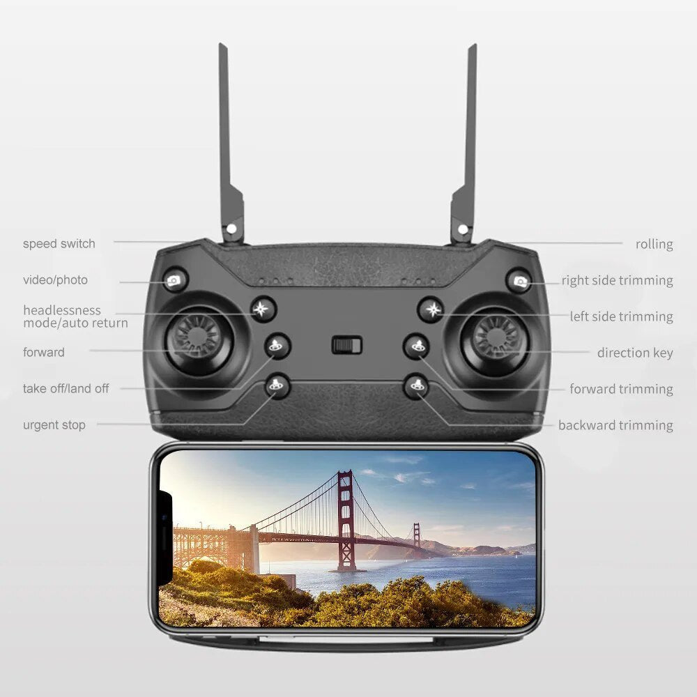 E525 New Quadcopter - E88 Pro WIFI FPV Drone, 4K Camera, Foldable RC Gift Toy