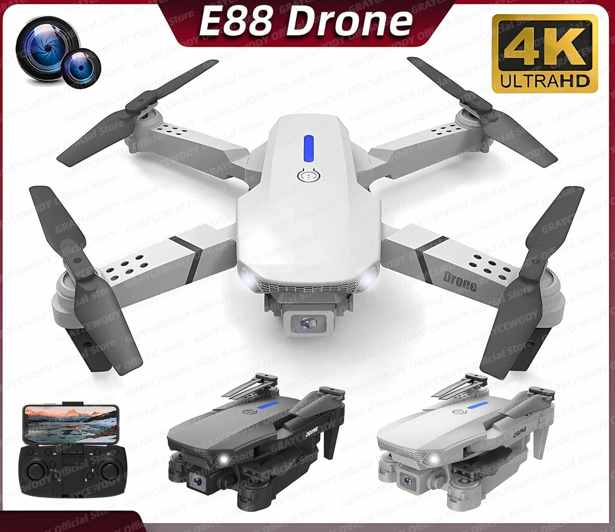 New E88Pro RC Drone - 4K, Dual HD Camera, Foldable RC Helicopter, Kid Gift Toy