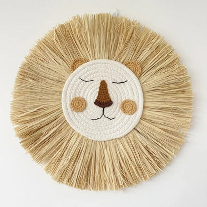 Nordic Handmade Lion Wall Decor - Woven Cotton & Straw