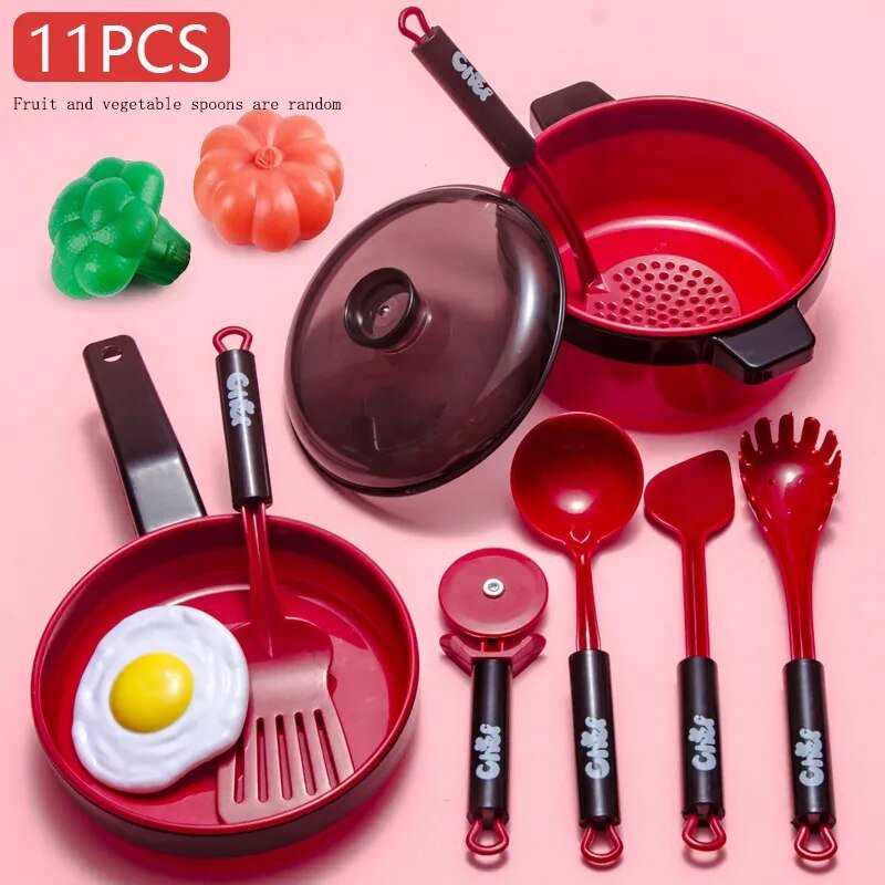 Kids Kitchen Toy Set with Fruit Cutting & Cooking Utensils