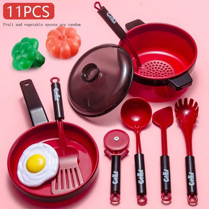 Kids Kitchen Toy Set with Fruit Cutting & Cooking Utensils