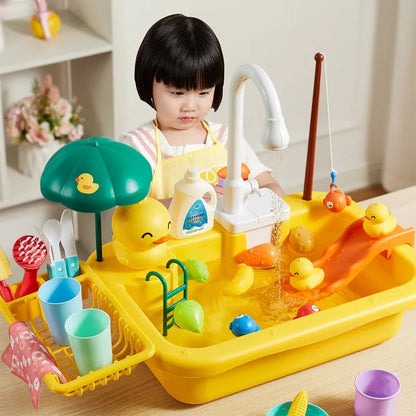 Electric Dishwasher & Sink Toy - Kids' Play Kitchen with Accessories