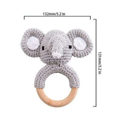 Wooden Baby Rattle & Teether - Crochet Animal Designs