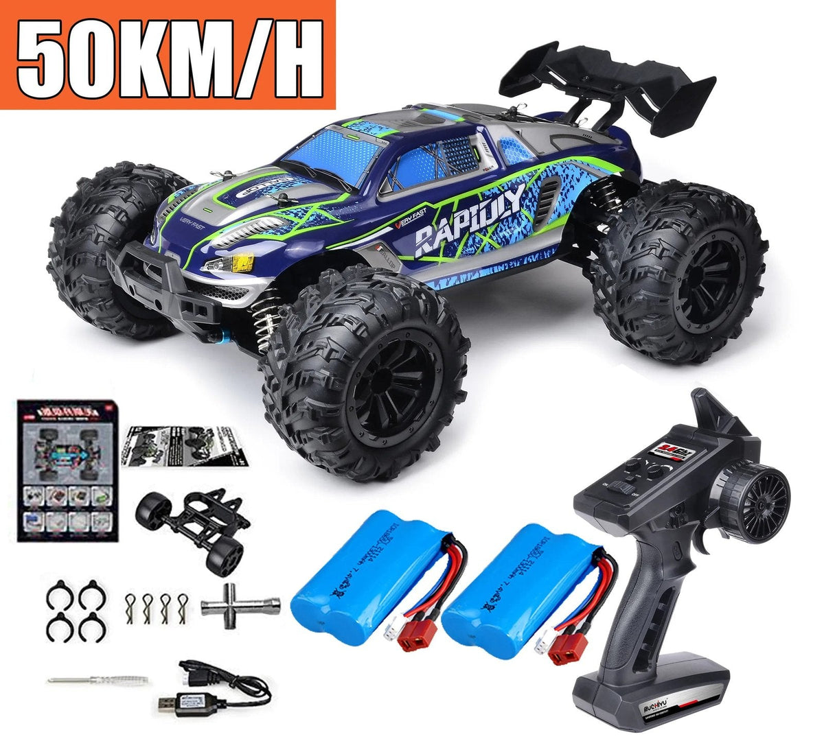 75KM/H 4x4 RC Monster Truck - LED, Brushless, 1/16 Scale