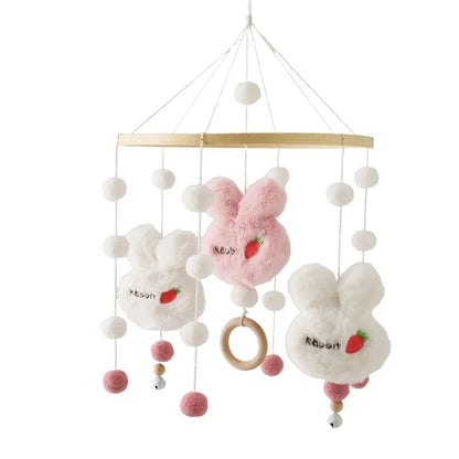 Wooden Baby Rattle & Crib Mobile - Felt Bear, Cloud, Star, Moon
