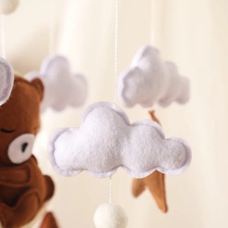 Wooden Baby Rattle & Crib Mobile - Felt Bear, Cloud, Star, Moon